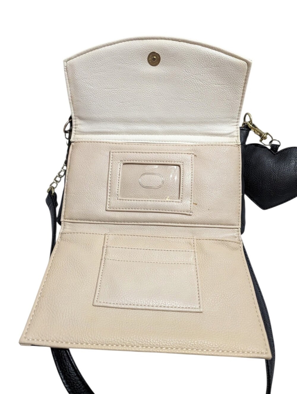 Betsy Johnson Cream & Black Heart Quilted Crossbody Mini - Picture 4 of 10